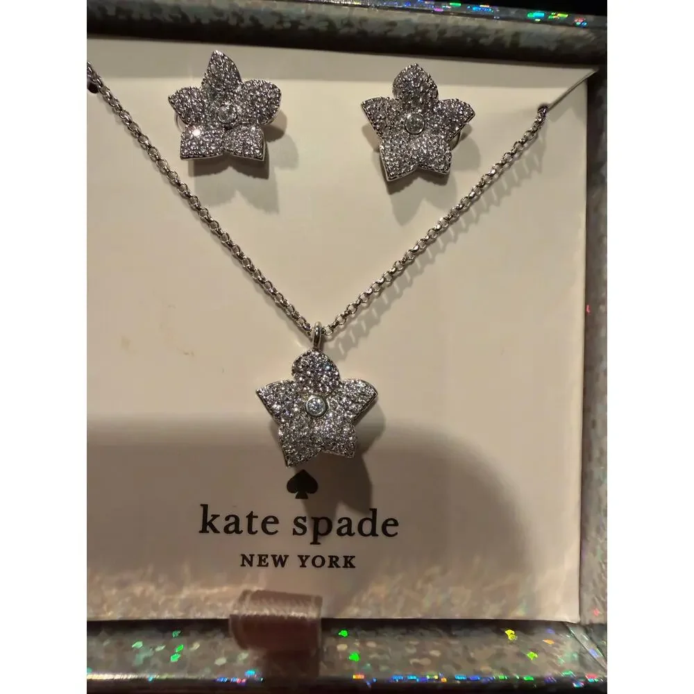 Kate Spade New York Blooming Pave Mini Pendant & Stud Earrings Boxed Set Silver